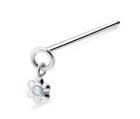 Stone Encrusted Flower Silver Straight Nose Stud NSKA-552